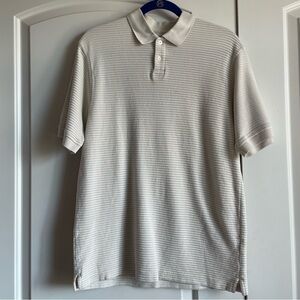 Geoffrey Beene Beige & White Striped Ribbed Polo Shirt